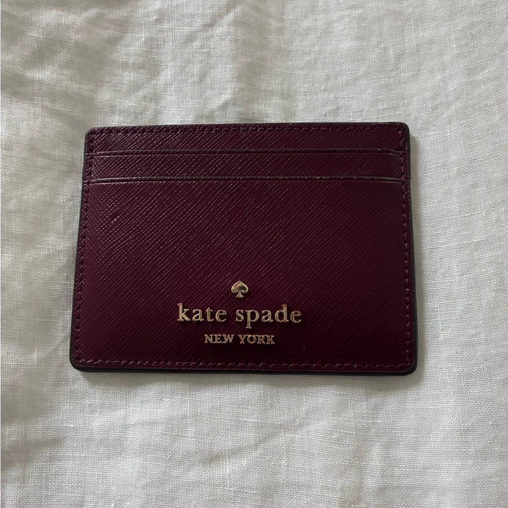 kate spade burgundy leather card case with gold logo - Picture 2 of 4